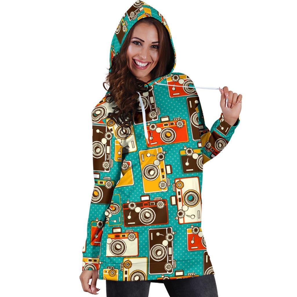 Camera Print Pattern Women Hoodie Dress-grizzshop