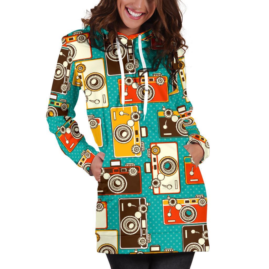 Camera Print Pattern Women Hoodie Dress-grizzshop