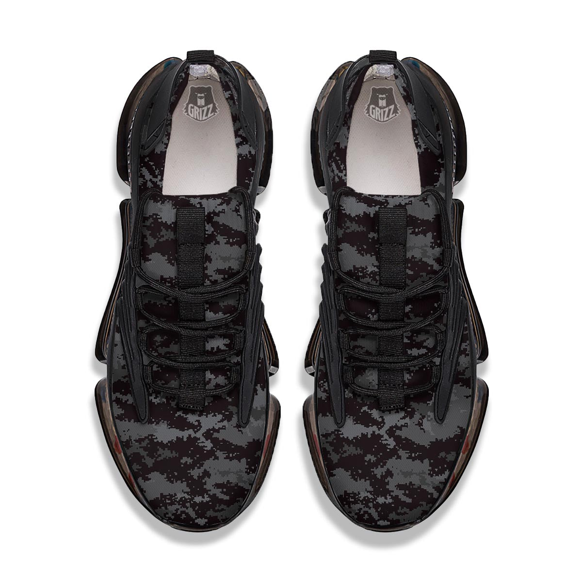 Camo Black Tan Digital Print Pattern Black Gym Shoes-grizzshop