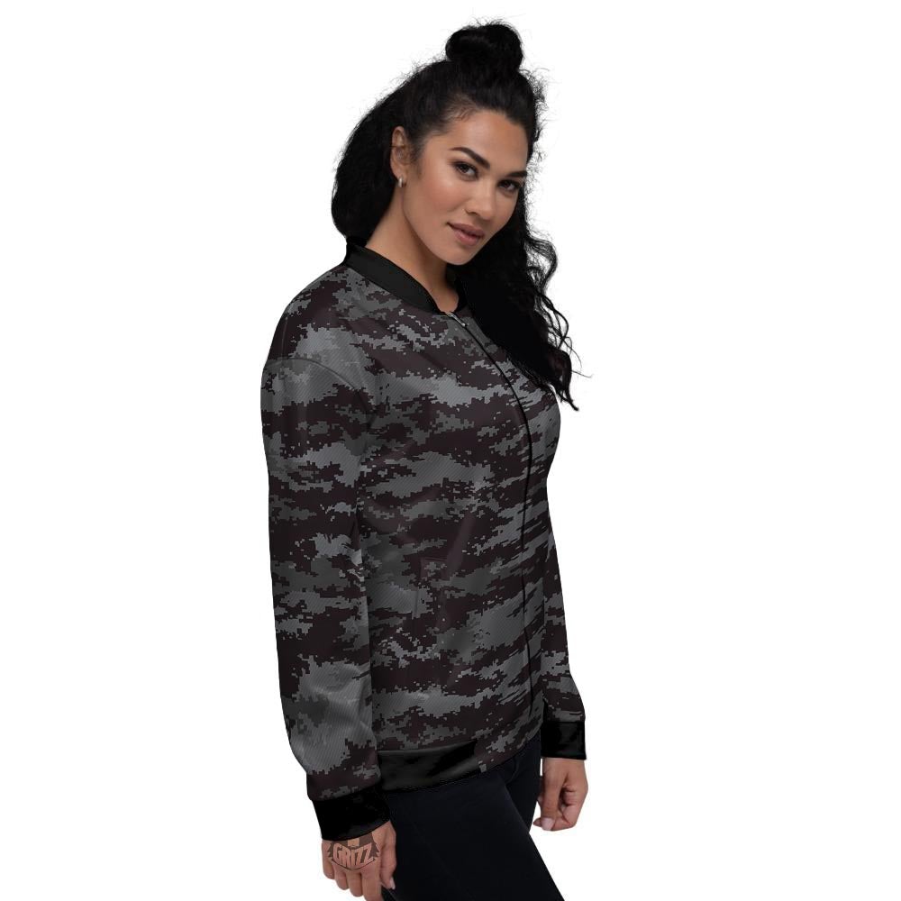 Camo Black Tan Digital Print Pattern Women's Bomber Jacket-grizzshop