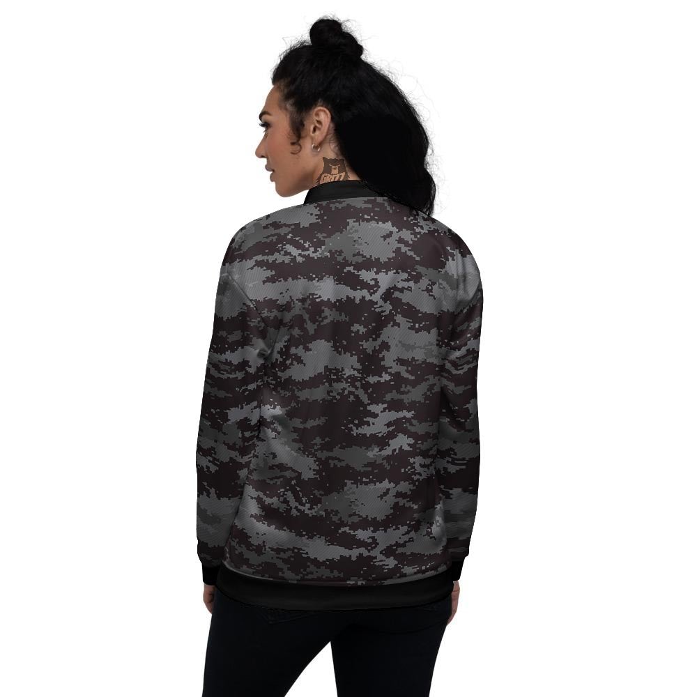 Camo Black Tan Digital Print Pattern Women's Bomber Jacket-grizzshop