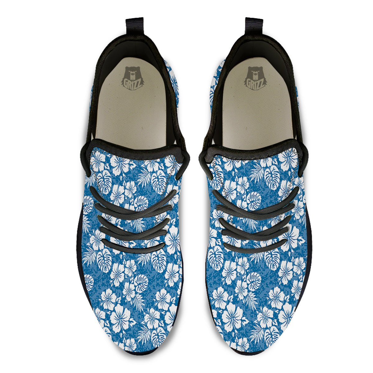 Camo Flower Aloha Hawaiian Print Pattern Black Athletic Shoes-grizzshop