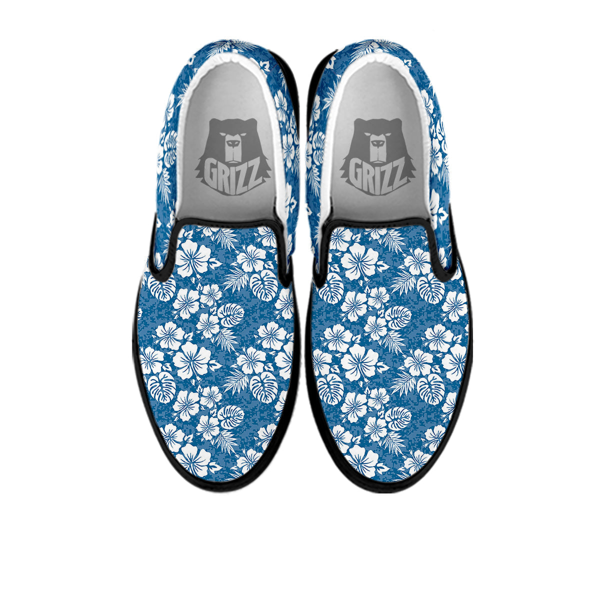Camo Flower Aloha Hawaiian Print Pattern Black Slip On Shoes-grizzshop