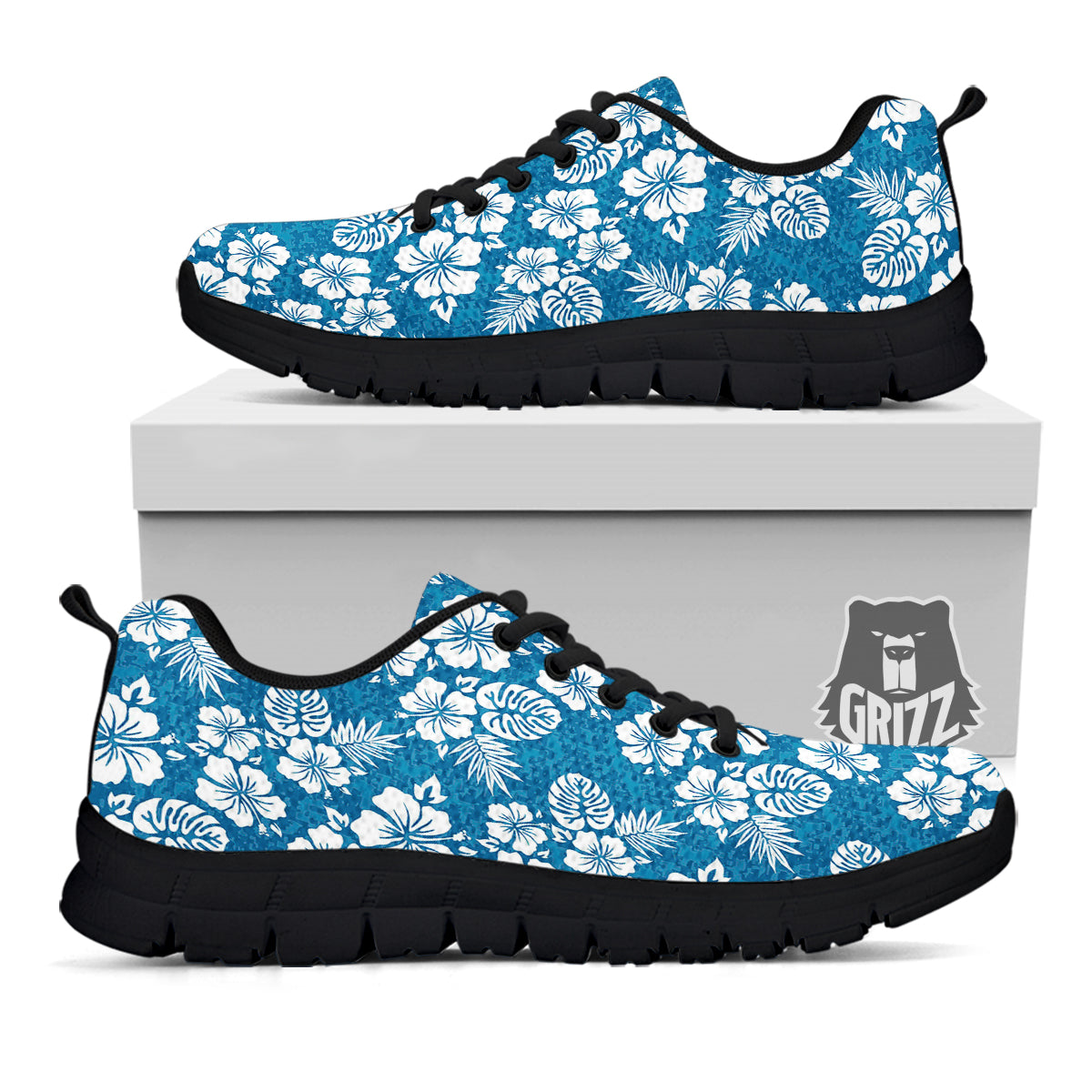 Camo Flower Aloha Hawaiian Print Pattern Black Sneaker-grizzshop