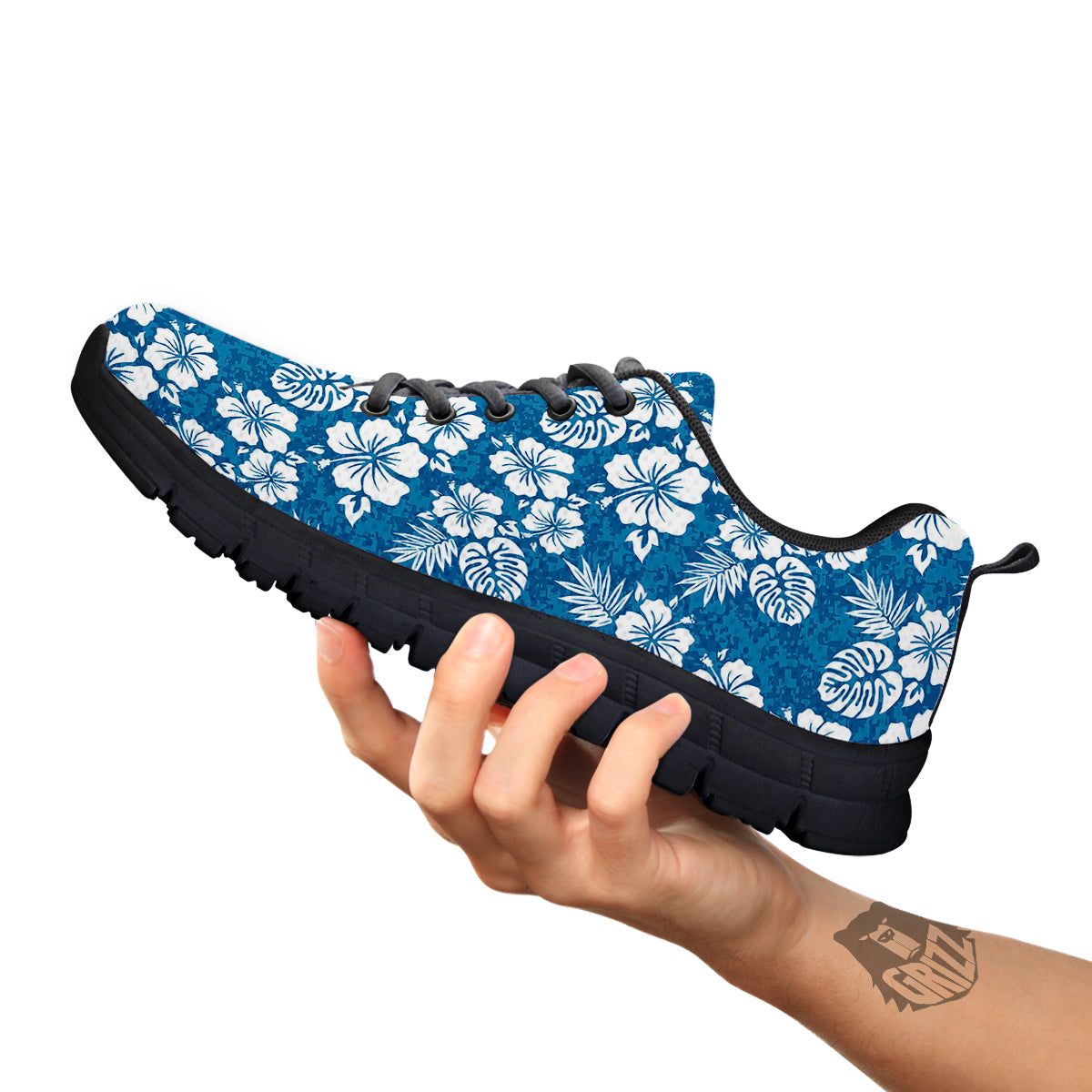 Camo Flower Aloha Hawaiian Print Pattern Black Sneaker-grizzshop