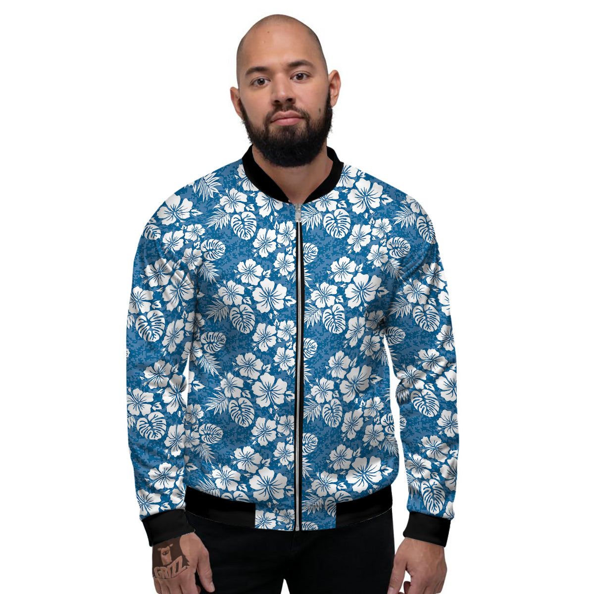 Camo Flower Aloha Hawaiian Print Pattern Men's Bomber Jacket-grizzshop