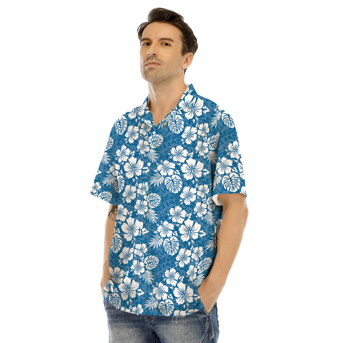 Camo Flower Aloha Hawaiian Print Pattern Men's Hawaiian Shirt-grizzshop