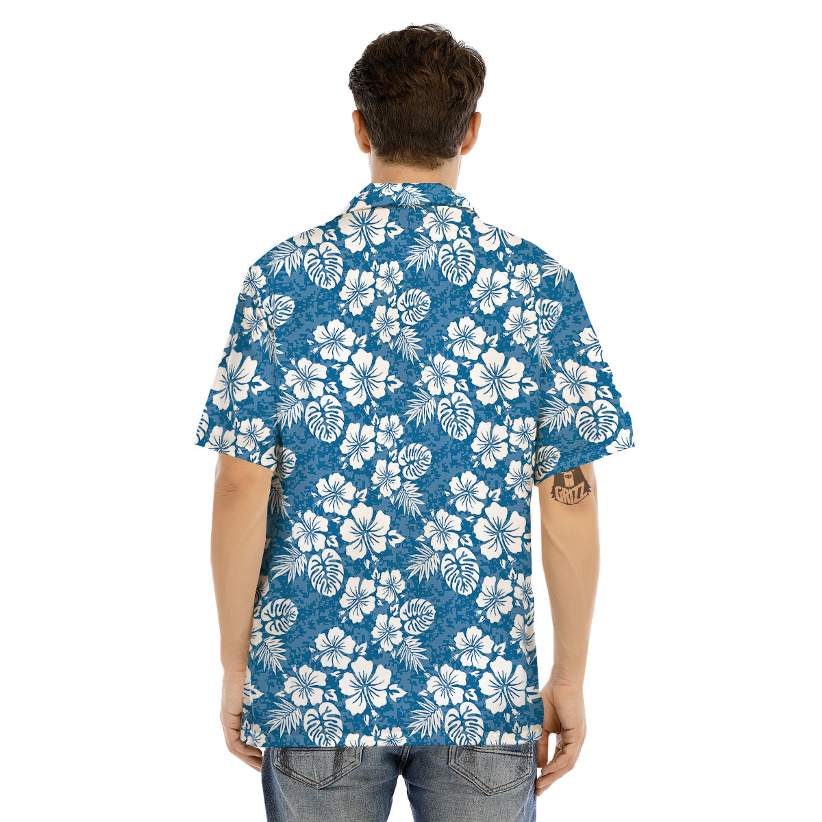 Camo Flower Aloha Hawaiian Print Pattern Men's Hawaiian Shirt-grizzshop