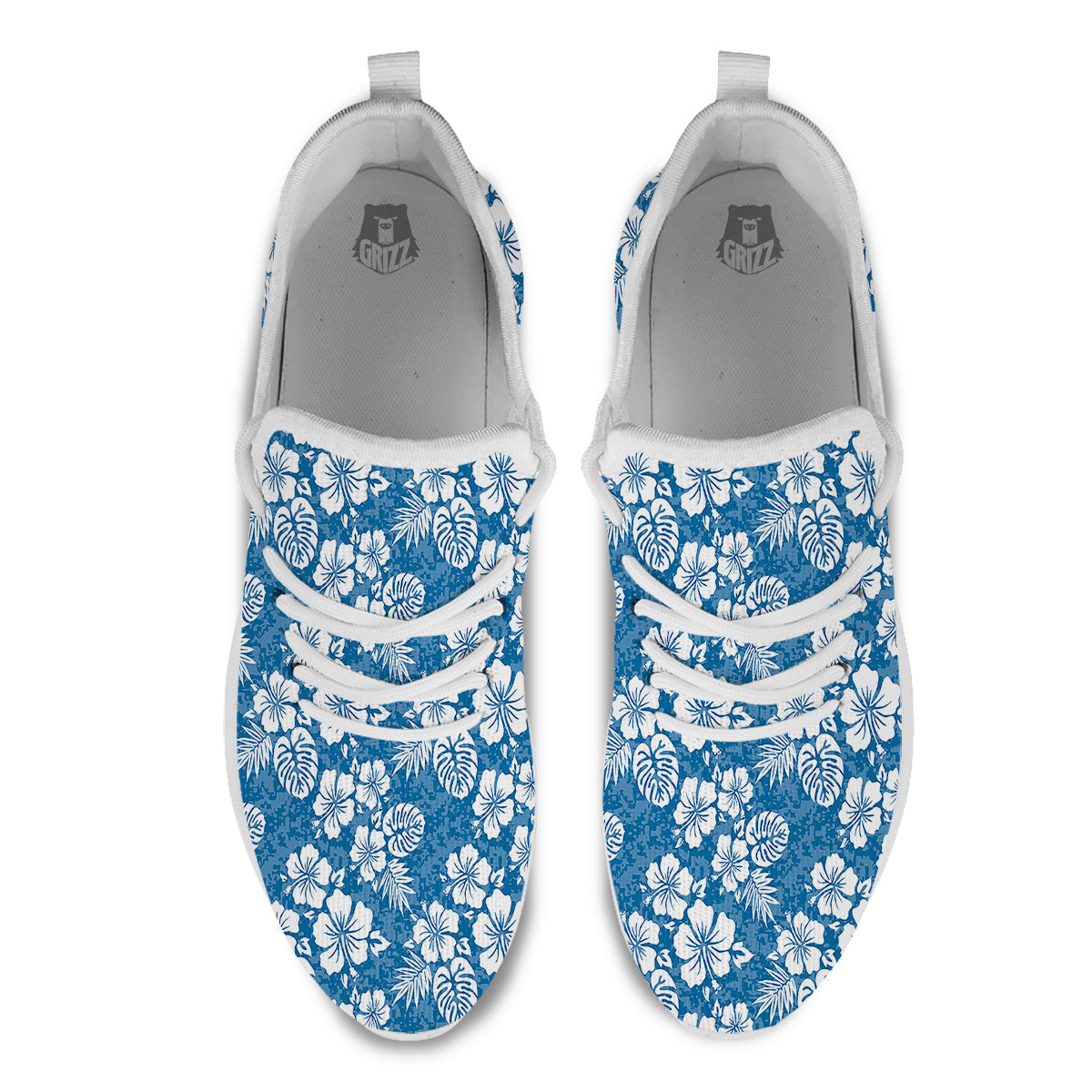 Camo Flower Aloha Hawaiian Print Pattern White Athletic Shoes-grizzshop
