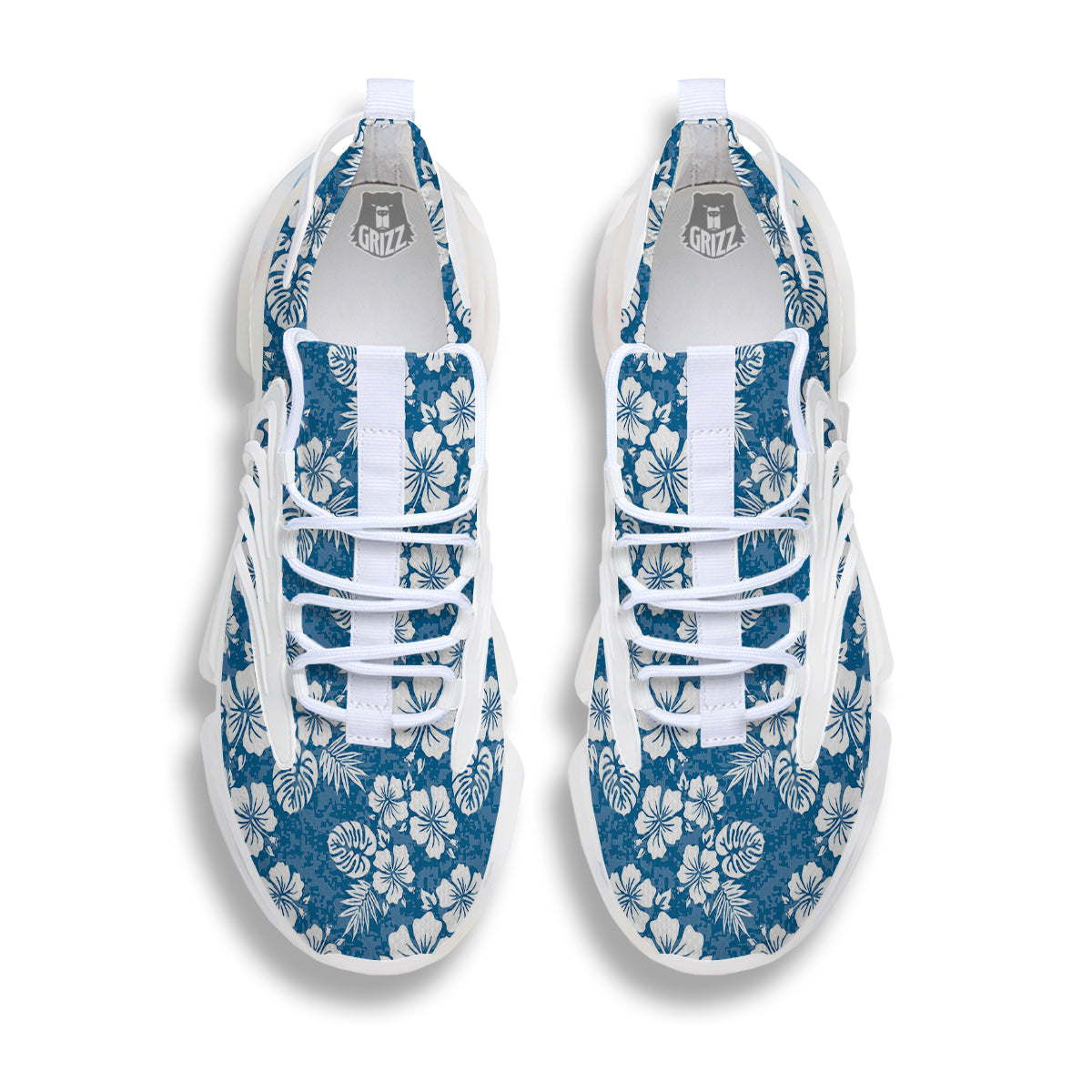 Camo Flower Aloha Hawaiian Print Pattern White Gym Shoes-grizzshop