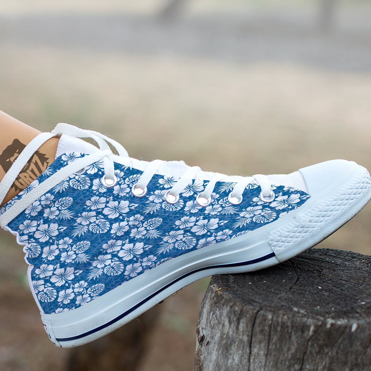 Camo Flower Aloha Hawaiian Print Pattern White High Top Shoes-grizzshop
