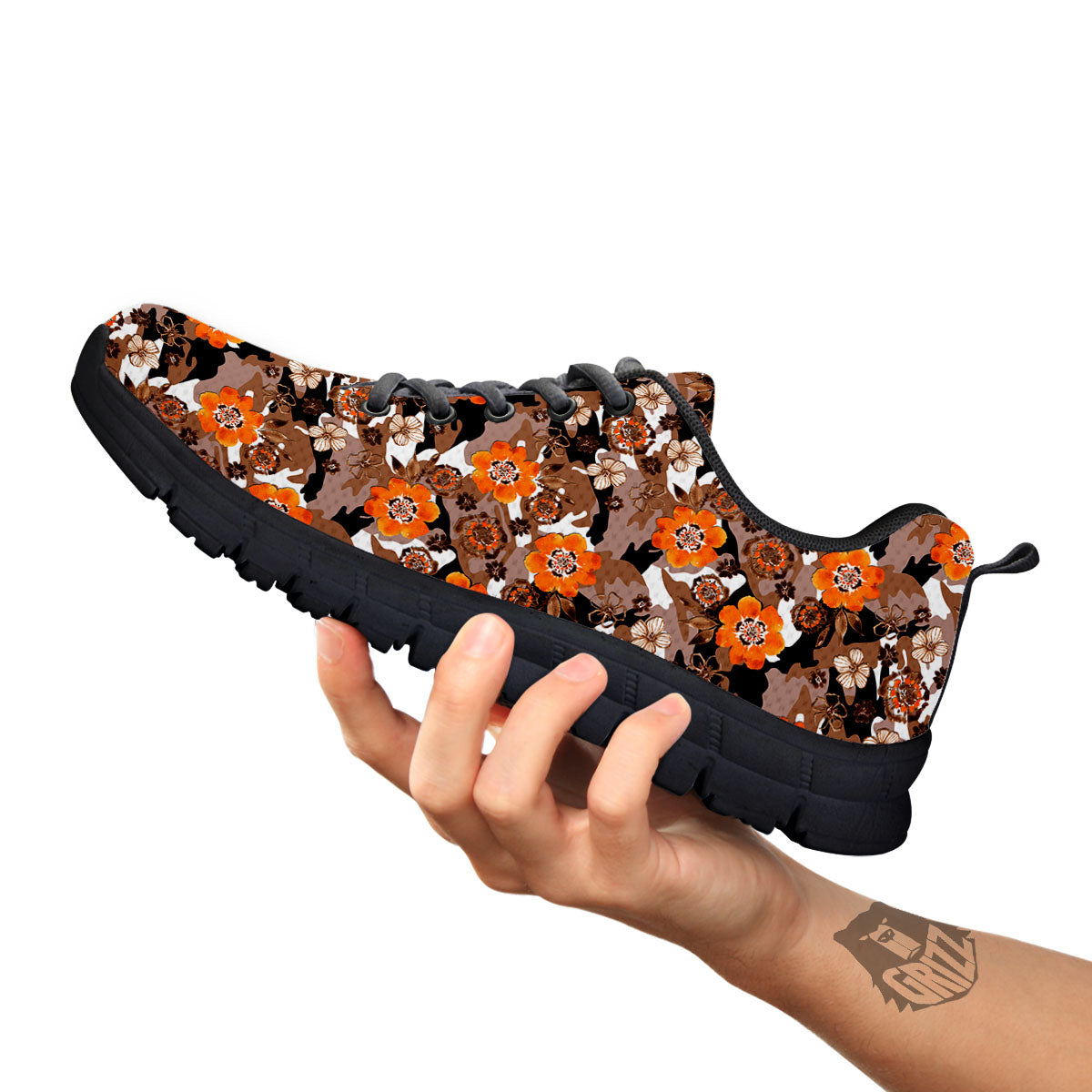 Camo Flower Brown Hawaiian Print Pattern Black Sneaker-grizzshop