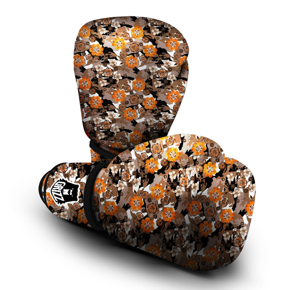 Camo Flower Brown Hawaiian Print Pattern Boxing Gloves-grizzshop