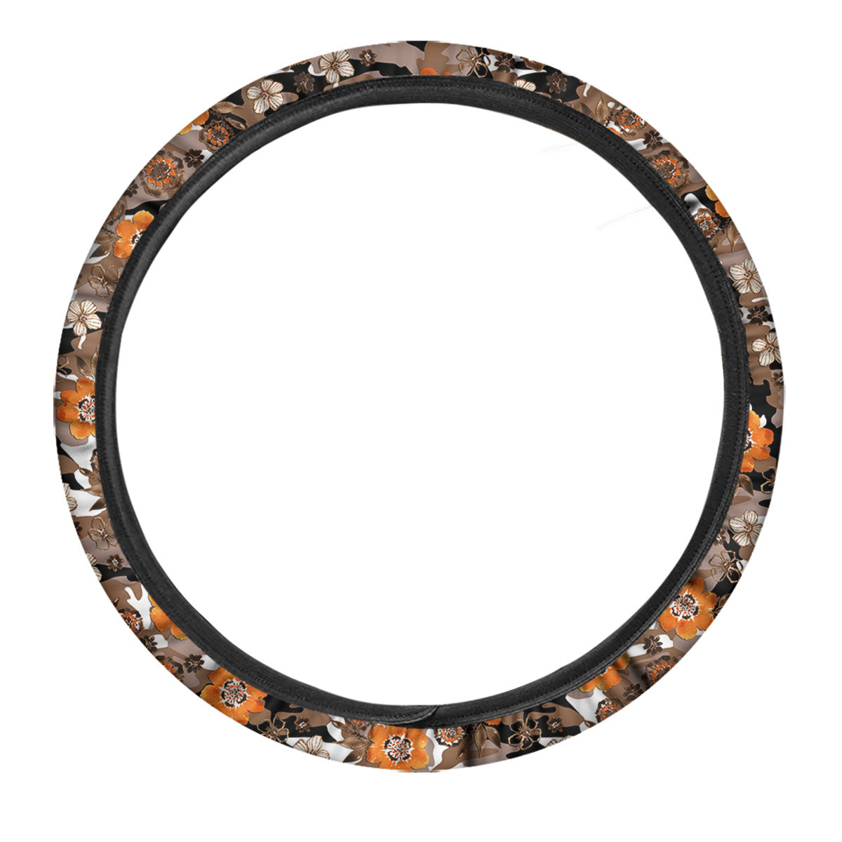 Camo Flower Brown Hawaiian Print Pattern Car Steering Wheel Cover-grizzshop