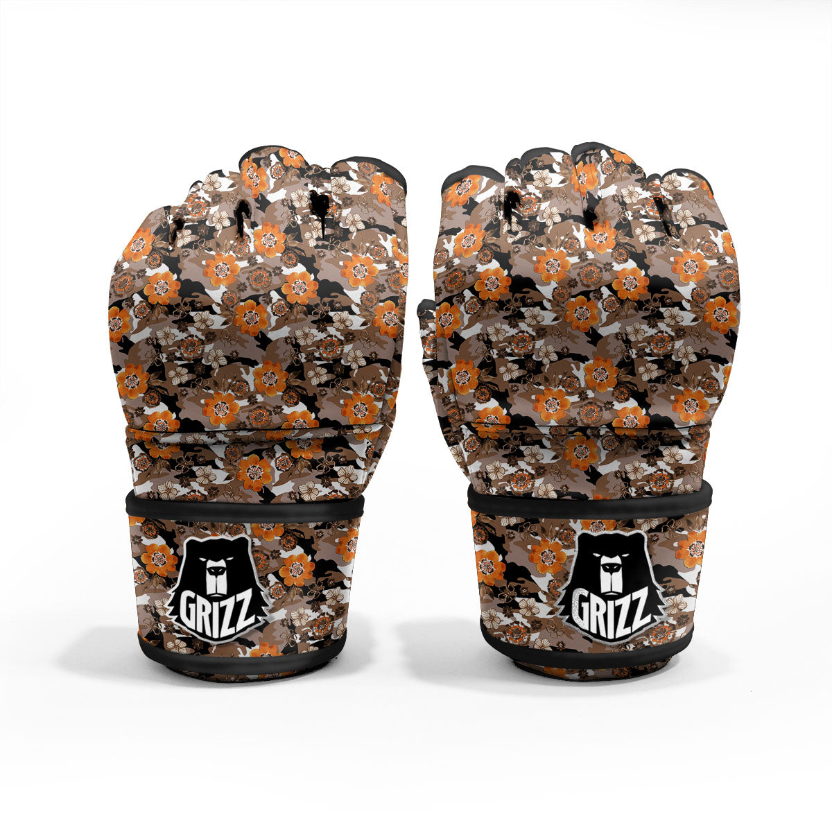 Camo Flower Brown Hawaiian Print Pattern MMA Gloves-grizzshop