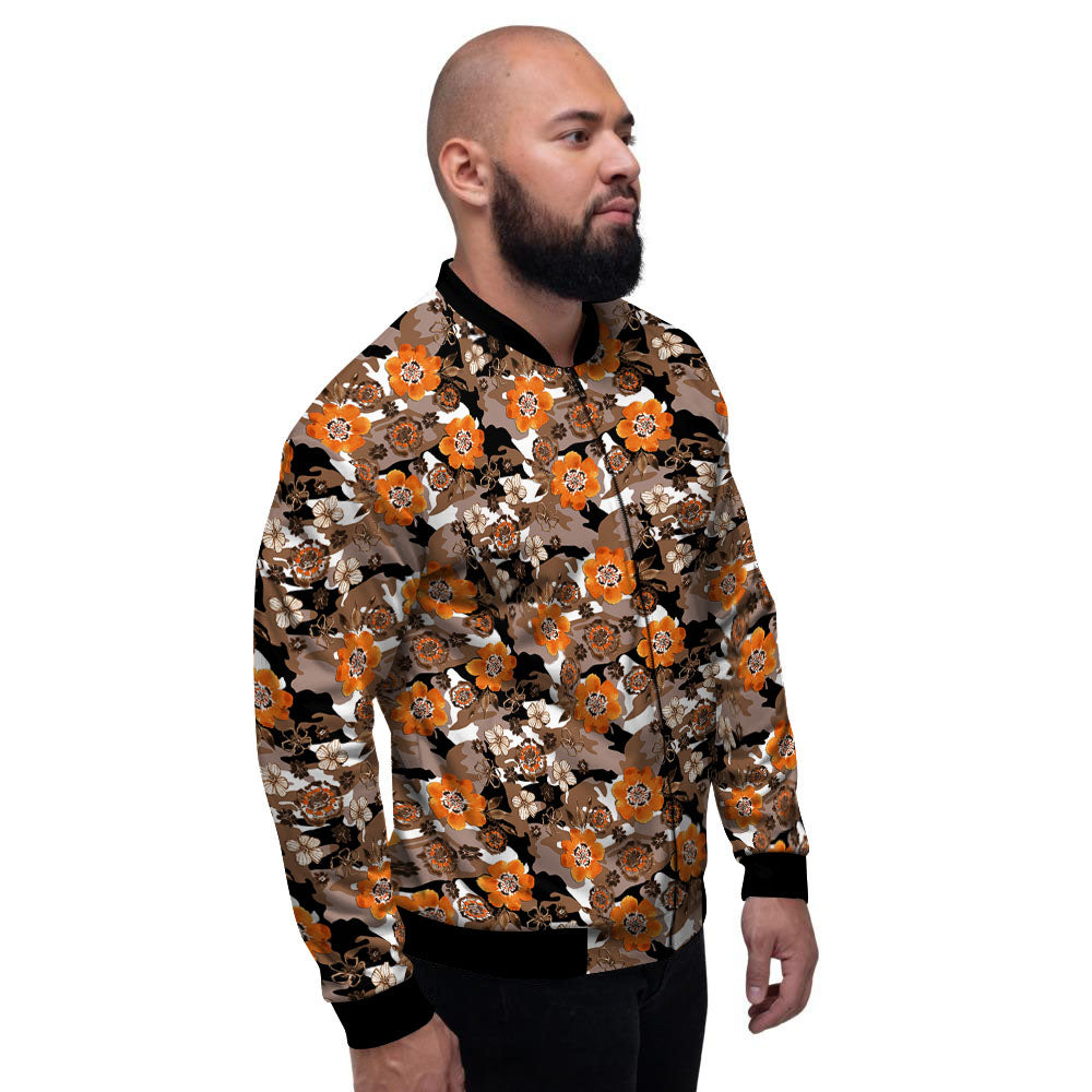 Camo Flower Brown Hawaiian Print Pattern Men's Bomber Jacket-grizzshop