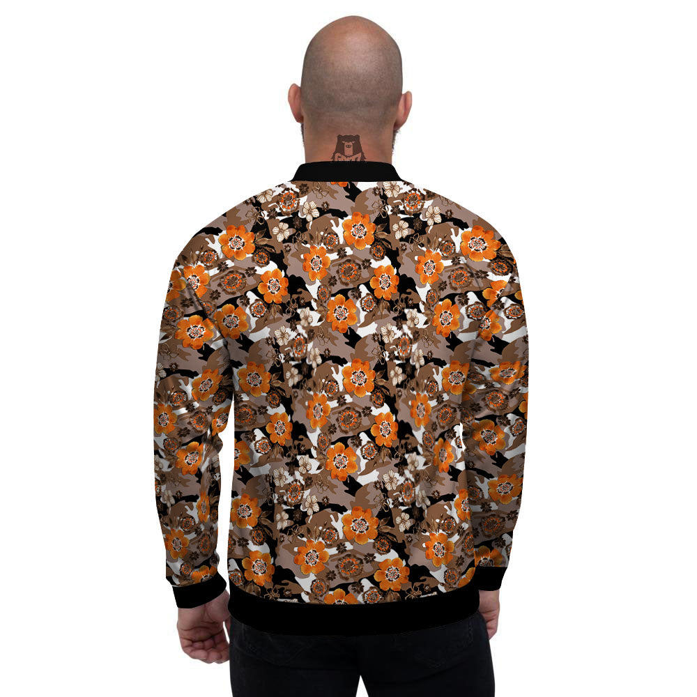 Camo Flower Brown Hawaiian Print Pattern Men's Bomber Jacket-grizzshop
