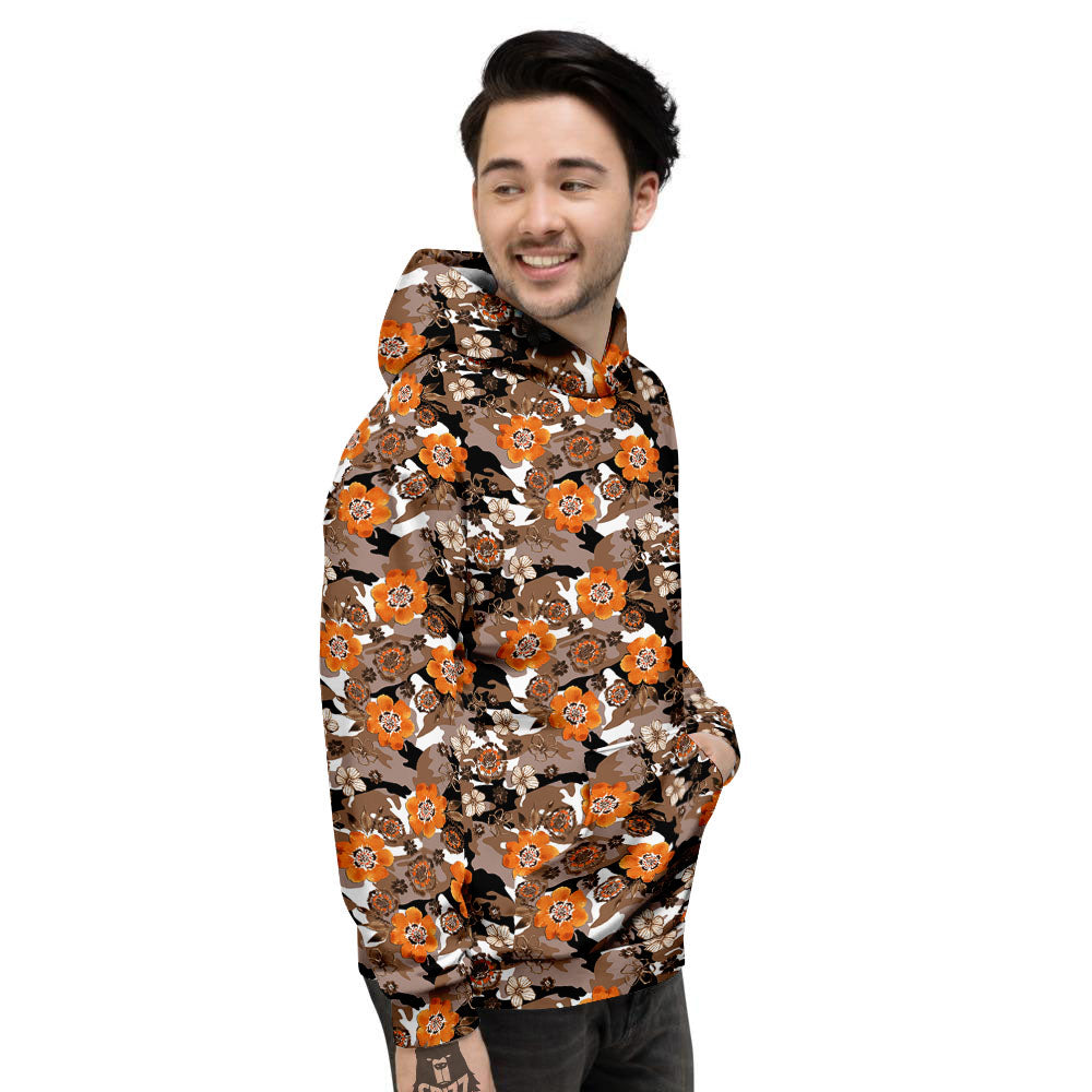 Camo Flower Brown Hawaiian Print Pattern Men's Hoodie-grizzshop
