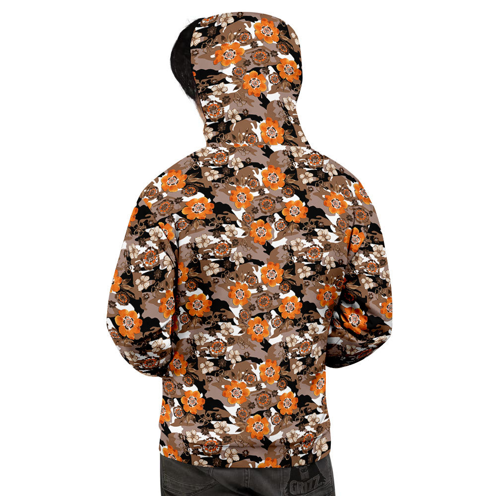 Camo Flower Brown Hawaiian Print Pattern Men's Hoodie-grizzshop