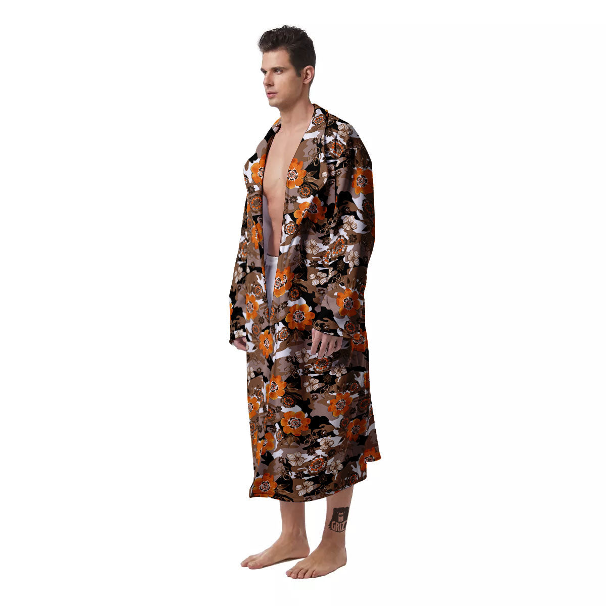 Camo Flower Brown Hawaiian Print Pattern Men's Robe-grizzshop