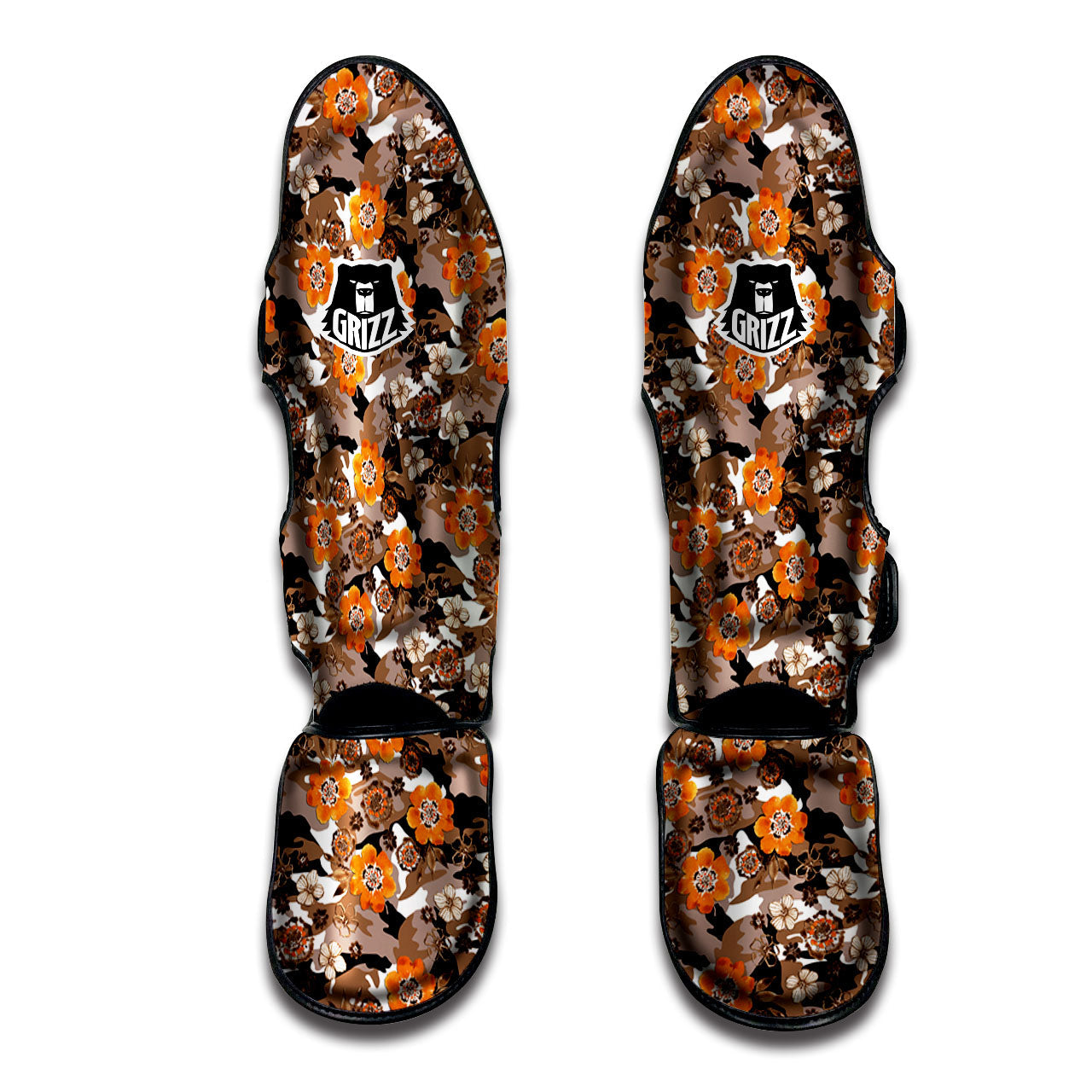 Camo Flower Brown Hawaiian Print Pattern Muay Thai Shin Guards-grizzshop