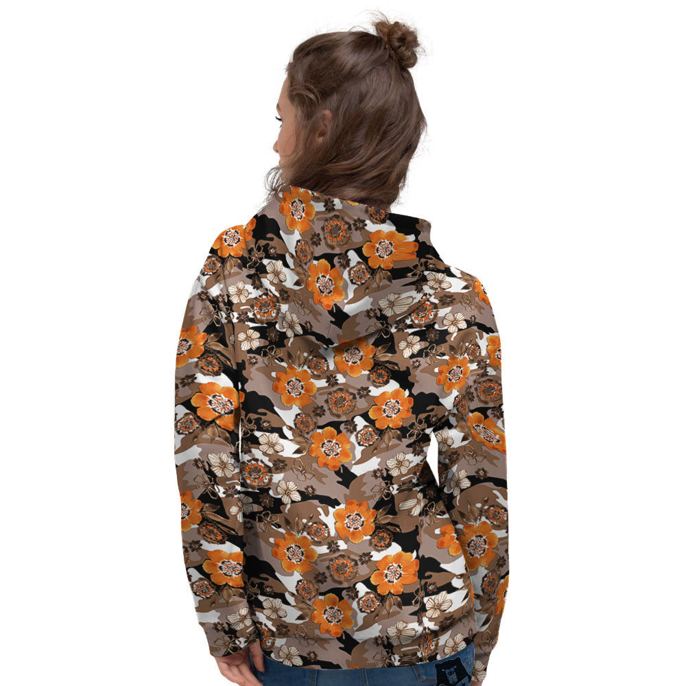 Camo Flower Brown Hawaiian Print Pattern Women's Hoodie-grizzshop
