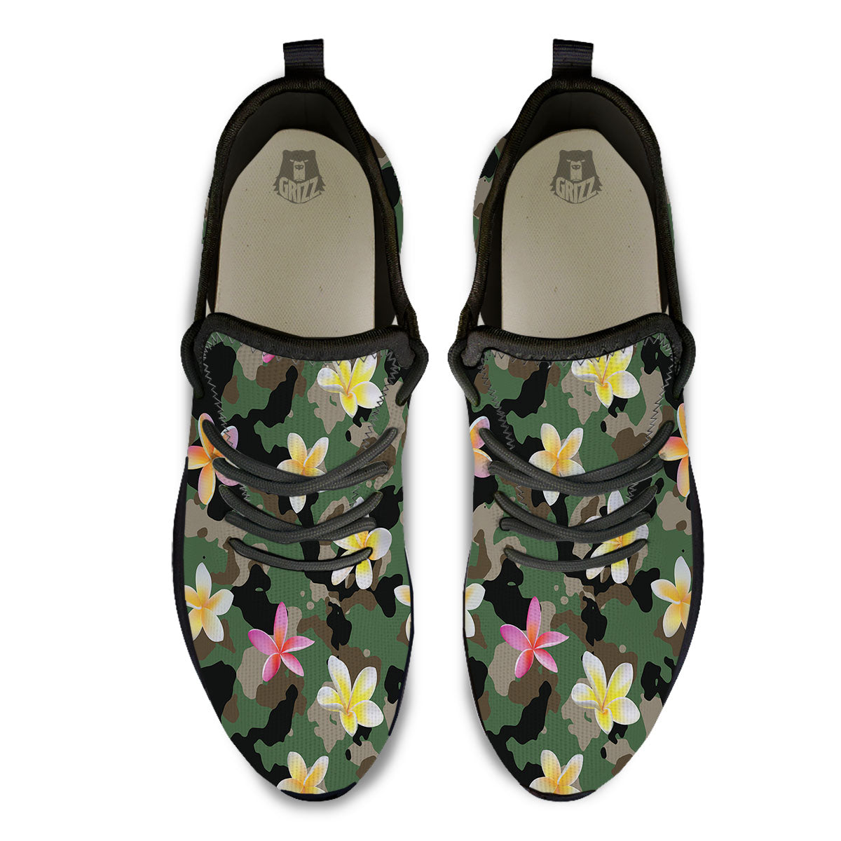 Camo Flower Military Green Print Pattern Black Athletic Shoes-grizzshop