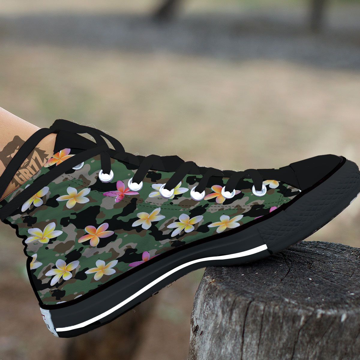 Camo Flower Military Green Print Pattern High Top Shoes-grizzshop