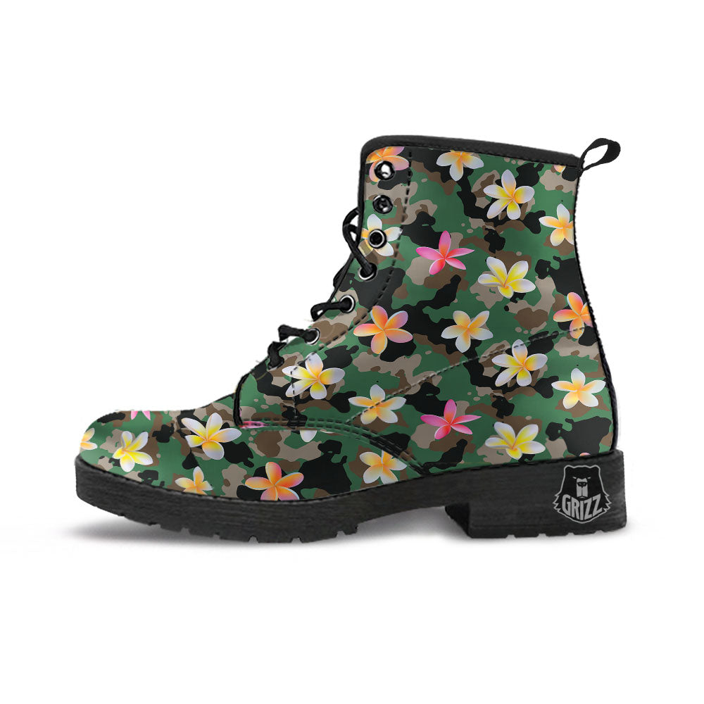 Camo Flower Military Green Print Pattern Leather Boots-grizzshop