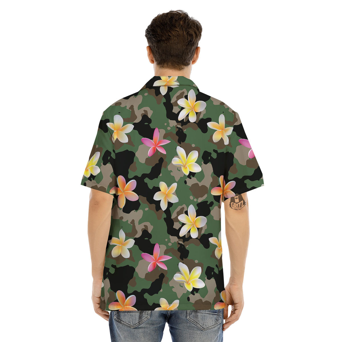 Camo Flower Military Green Print Pattern Men's Hawaiian Shirt-grizzshop