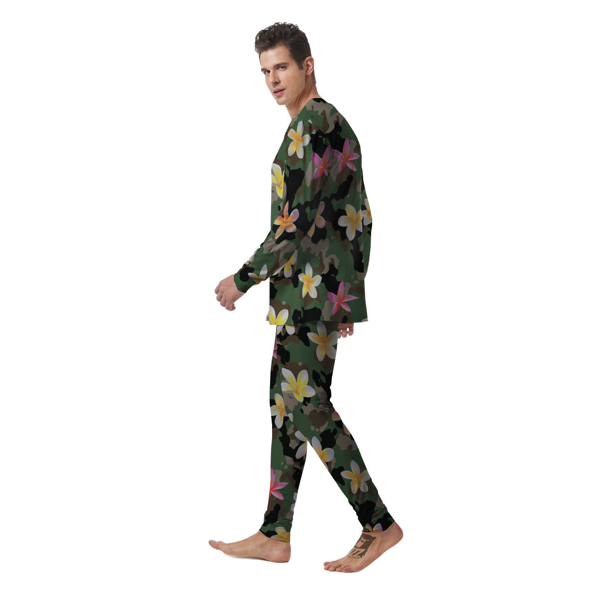 Camo Flower Military Green Print Pattern Men's Pajamas-grizzshop