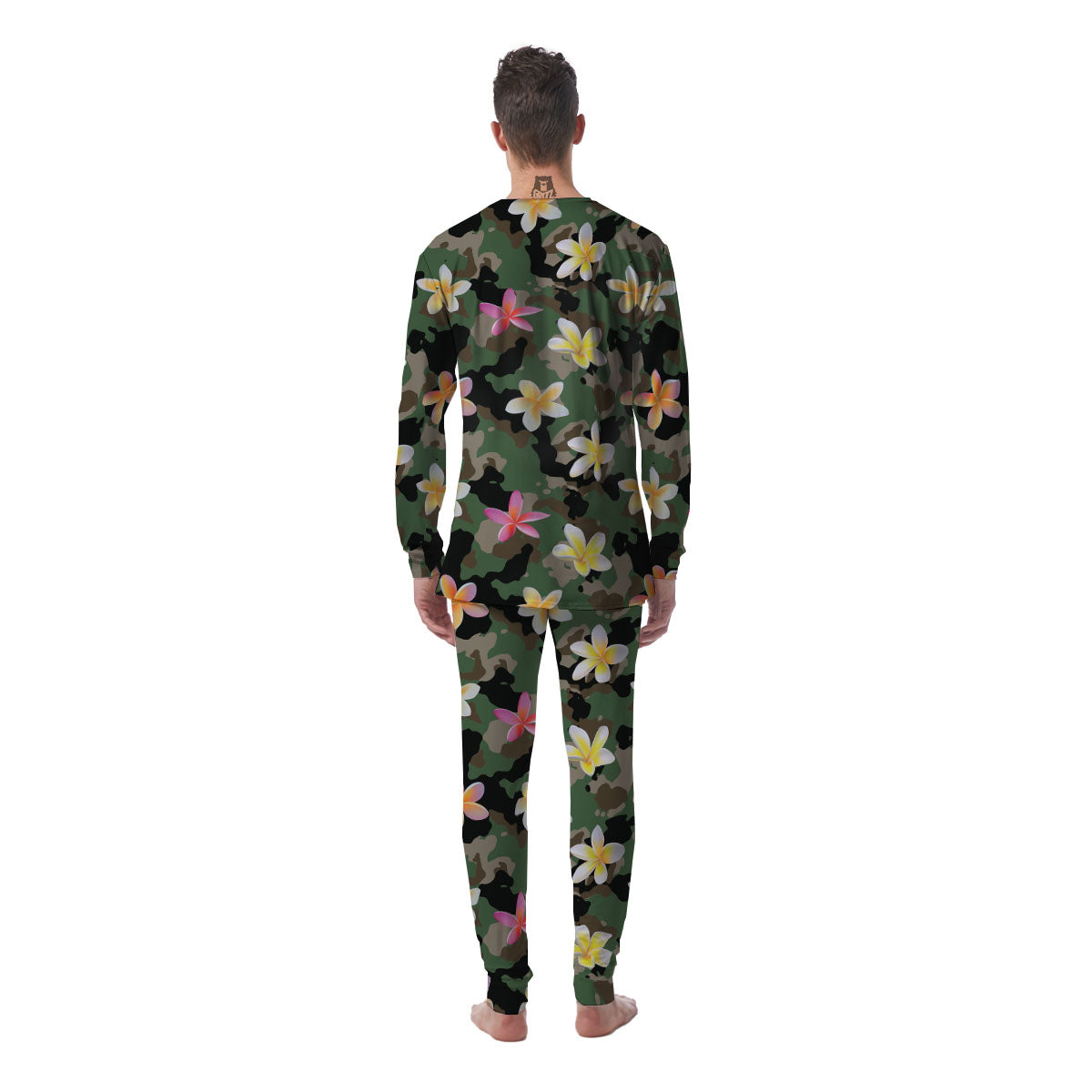 Camo Flower Military Green Print Pattern Men's Pajamas-grizzshop