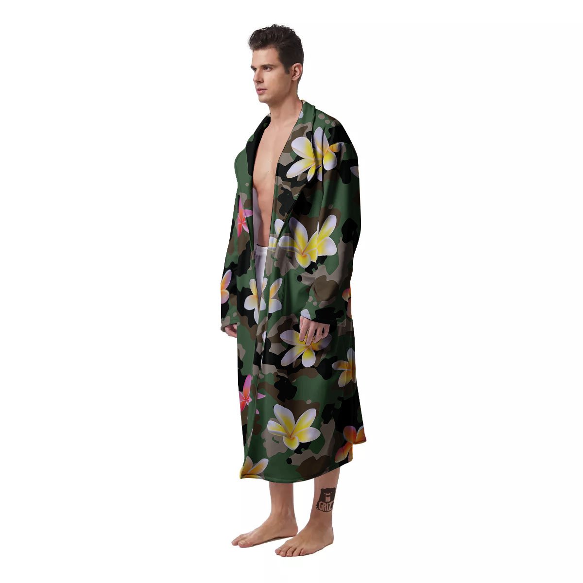 Camo Flower Military Green Print Pattern Men's Robe-grizzshop