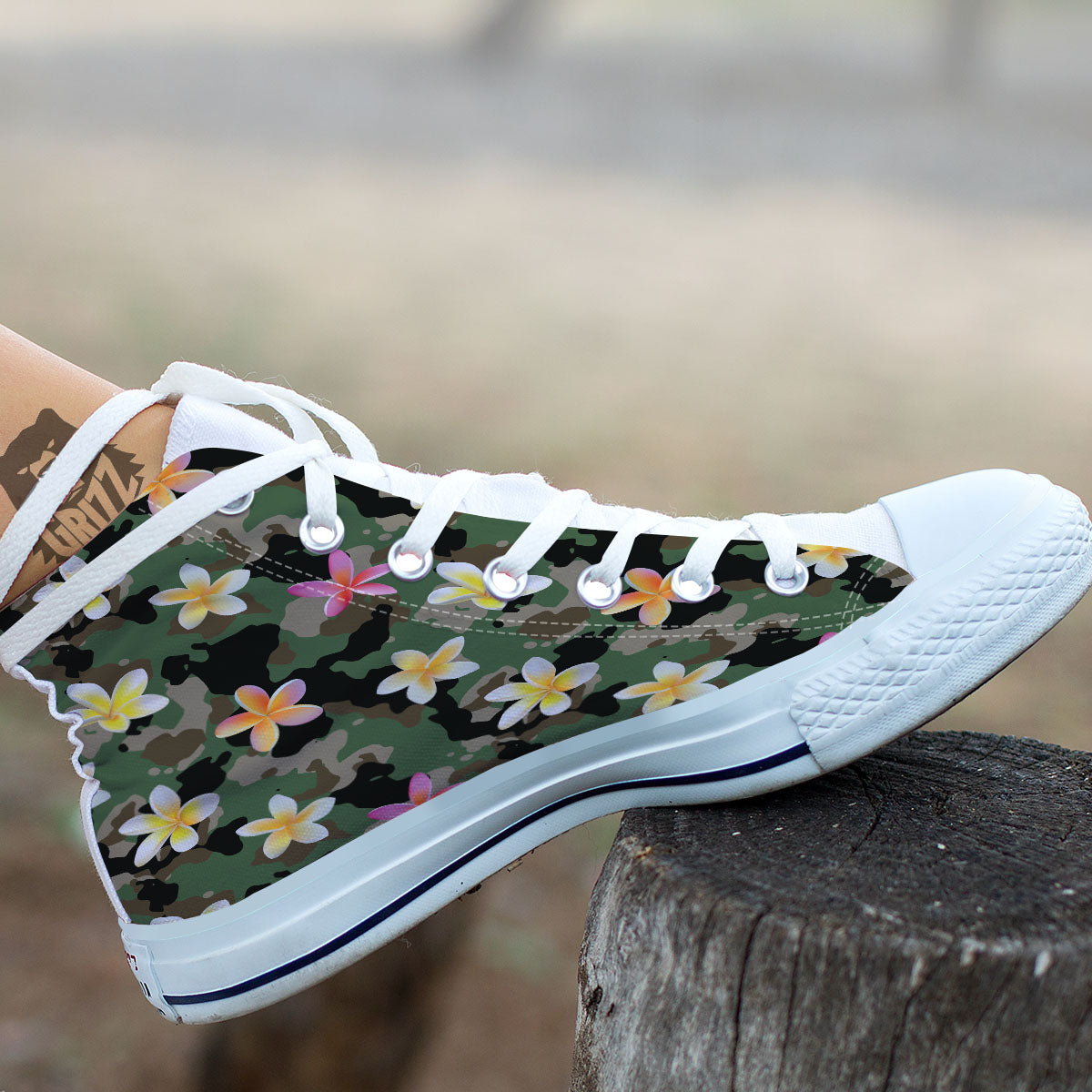 Camo Flower Military Green Print Pattern White High Top Shoes-grizzshop