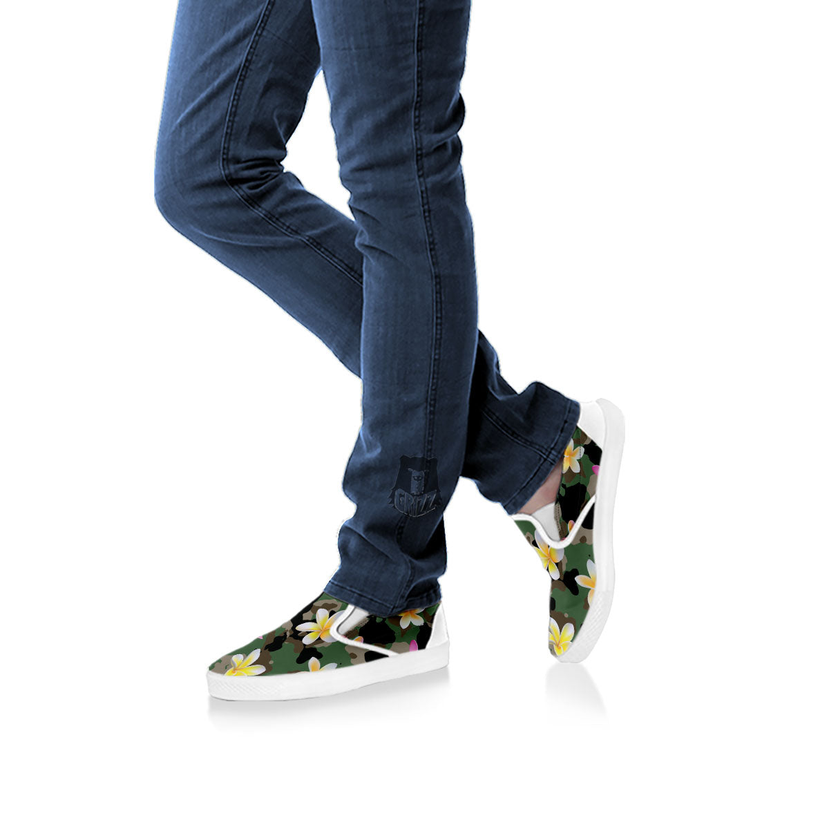 Camo Flower Military Green Print Pattern White Slip On Shoes-grizzshop