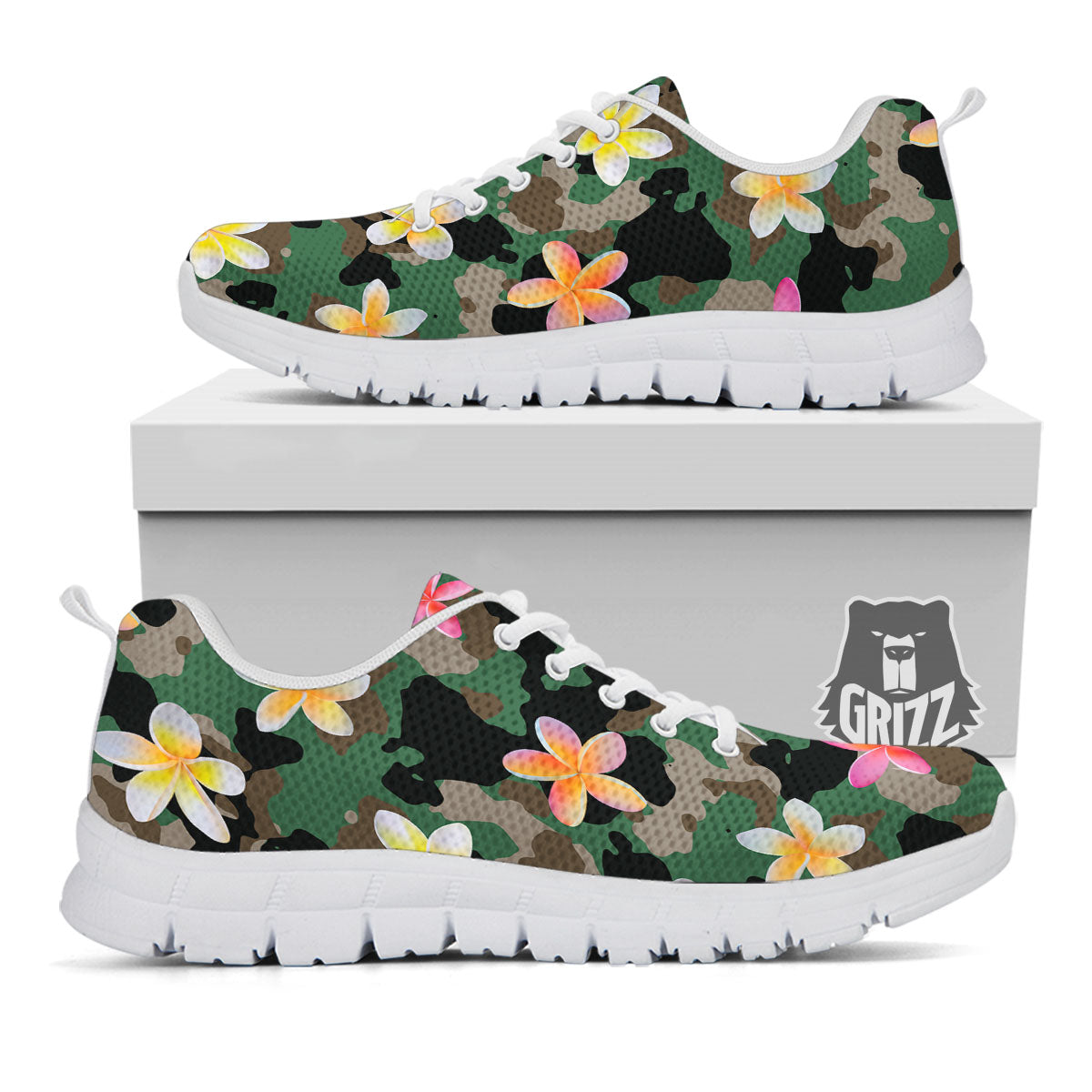 Camo Flower Military Green Print Pattern White Sneaker-grizzshop