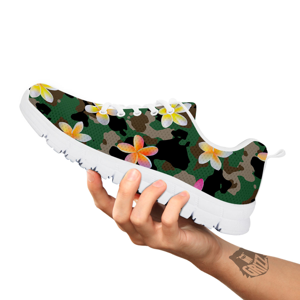 Camo Flower Military Green Print Pattern White Sneaker-grizzshop