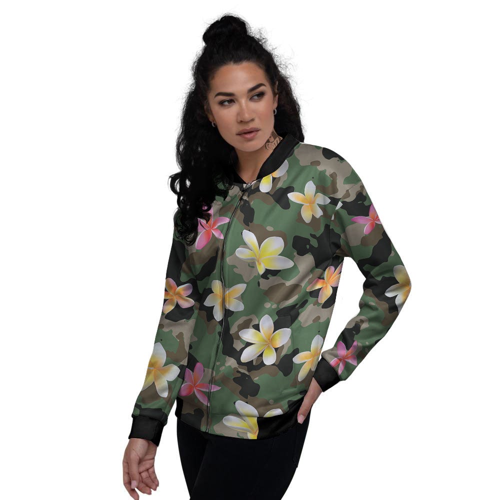Camo Flower Military Green Print Pattern Women's Bomber Jacket-grizzshop