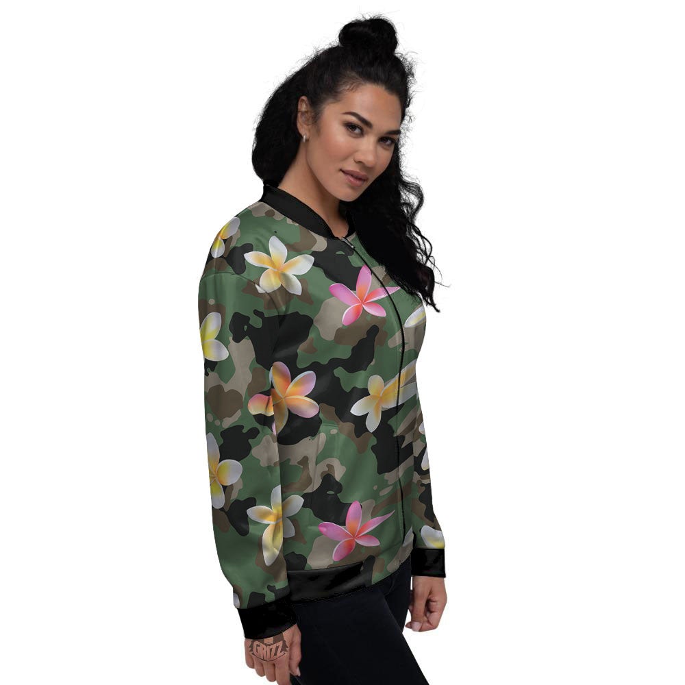 Camo Flower Military Green Print Pattern Women's Bomber Jacket-grizzshop