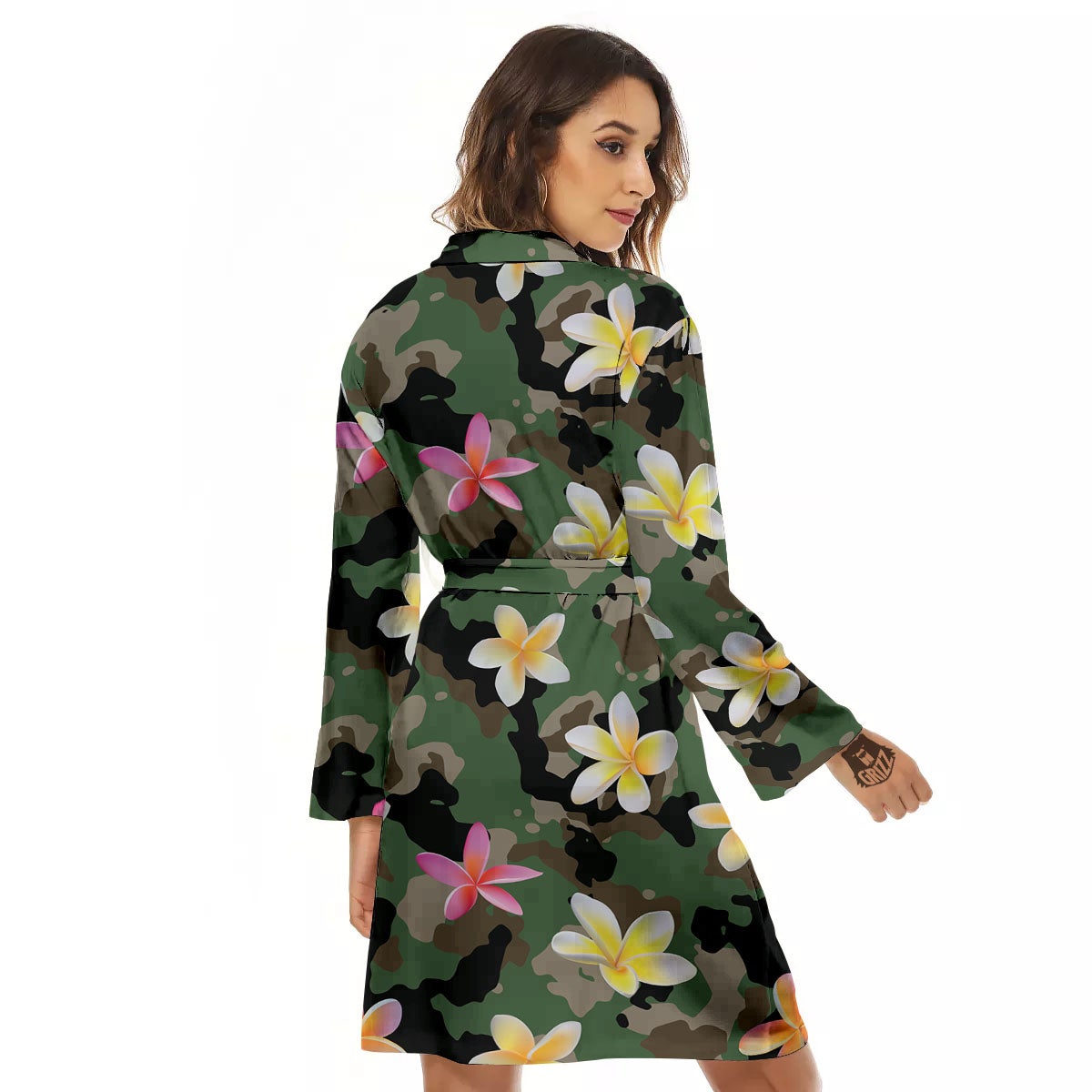 Camo Flower Military Green Print Pattern Women's Robe-grizzshop