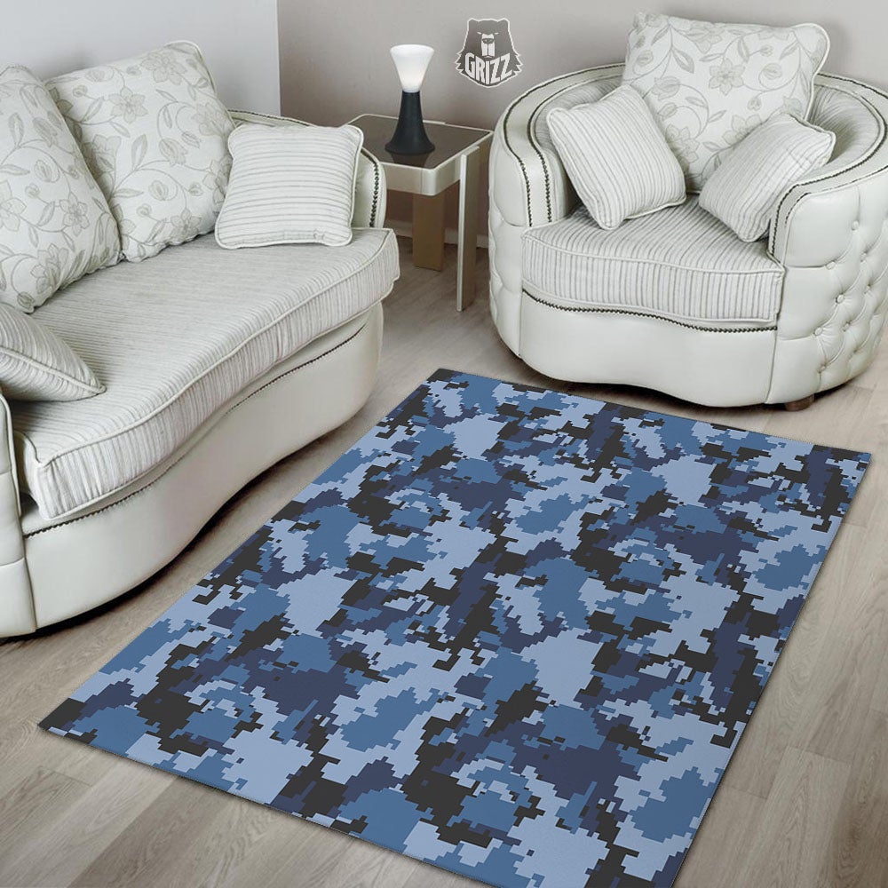 Camo Navy Digital Print Pattern Floor Mat-grizzshop