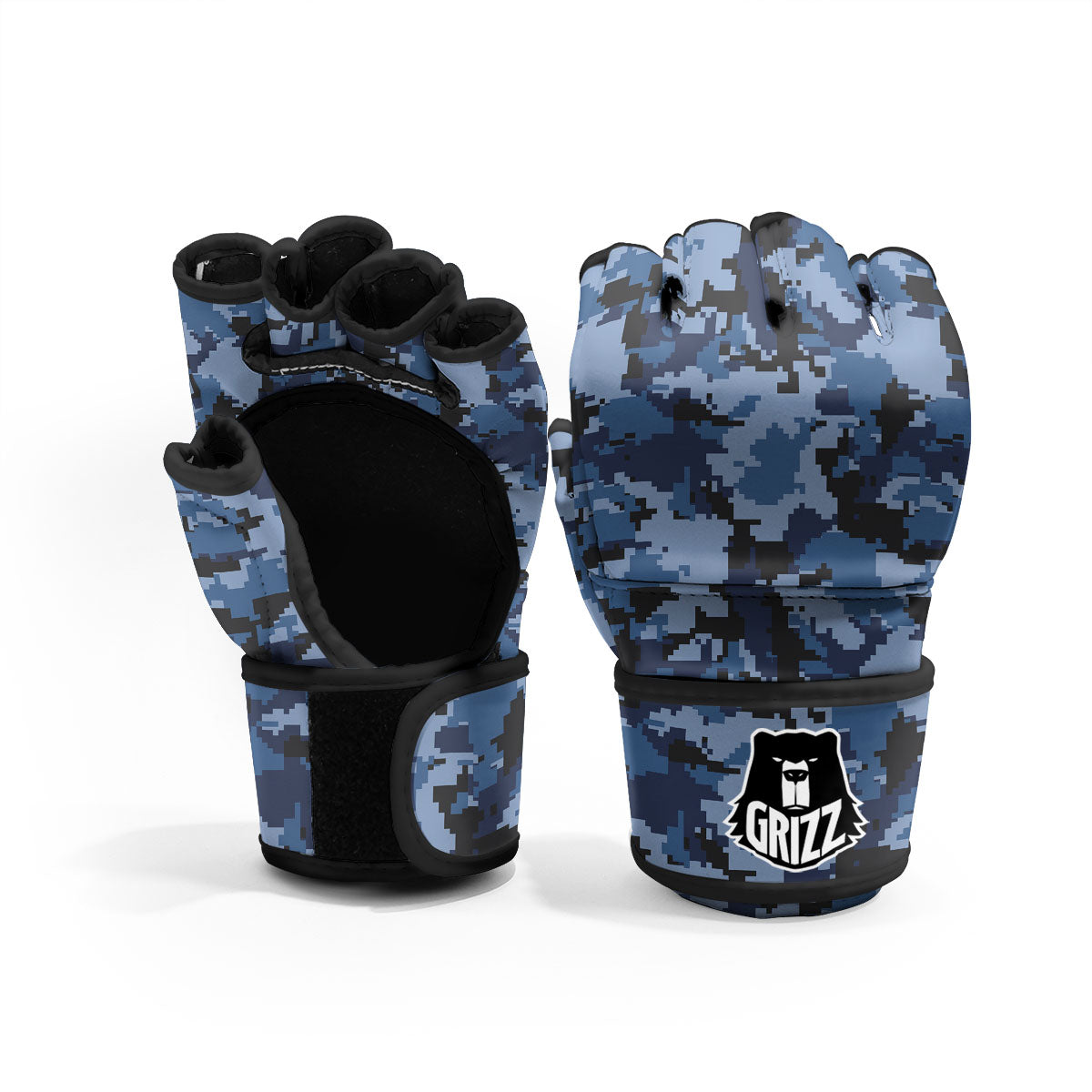 Camo Navy Digital Print Pattern MMA Gloves-grizzshop