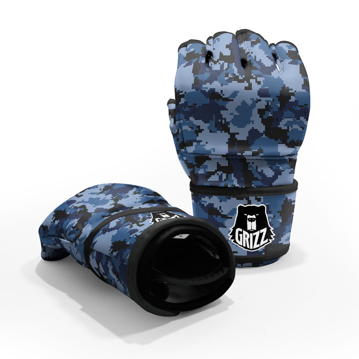 Camo Navy Digital Print Pattern MMA Gloves-grizzshop