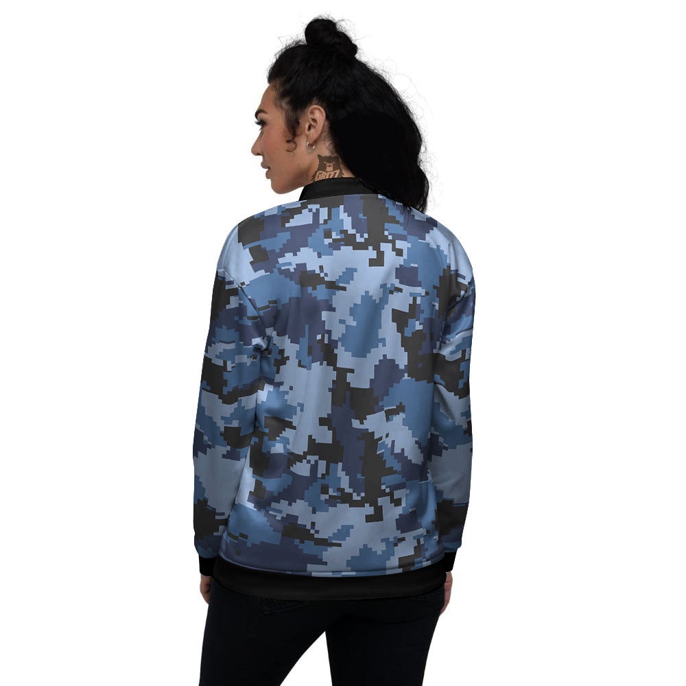 Camo Navy Digital Print Pattern Women's Bomber Jacket-grizzshop