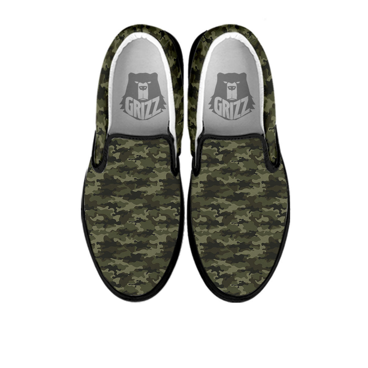 Camouflage Army Green Print Black Slip On Shoes-grizzshop