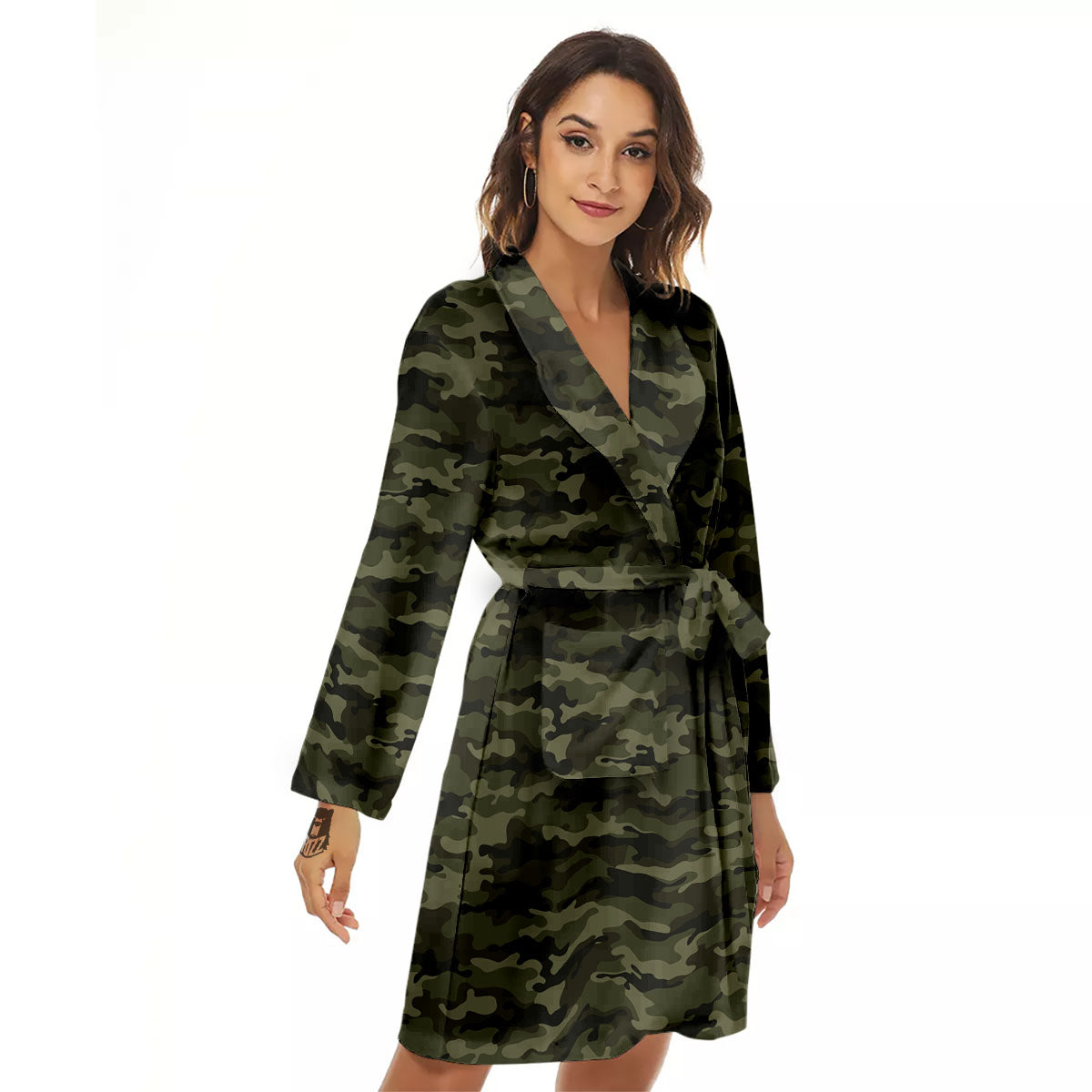 Camouflage Army Green Print Women's Robe-grizzshop
