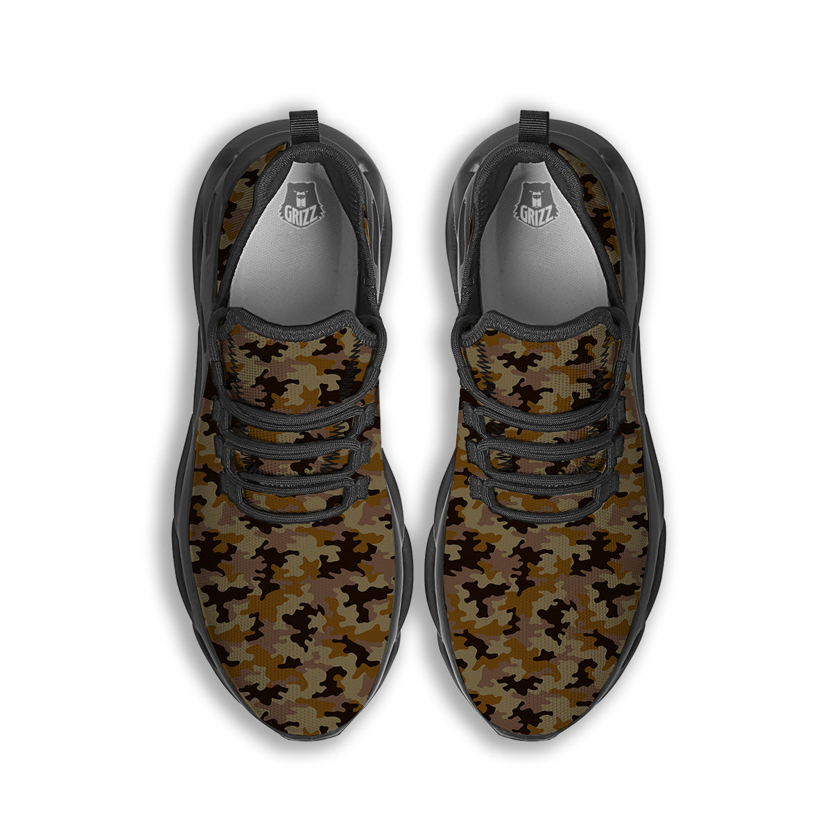 Camouflage Black And Brown Print Black Running Shoes-grizzshop