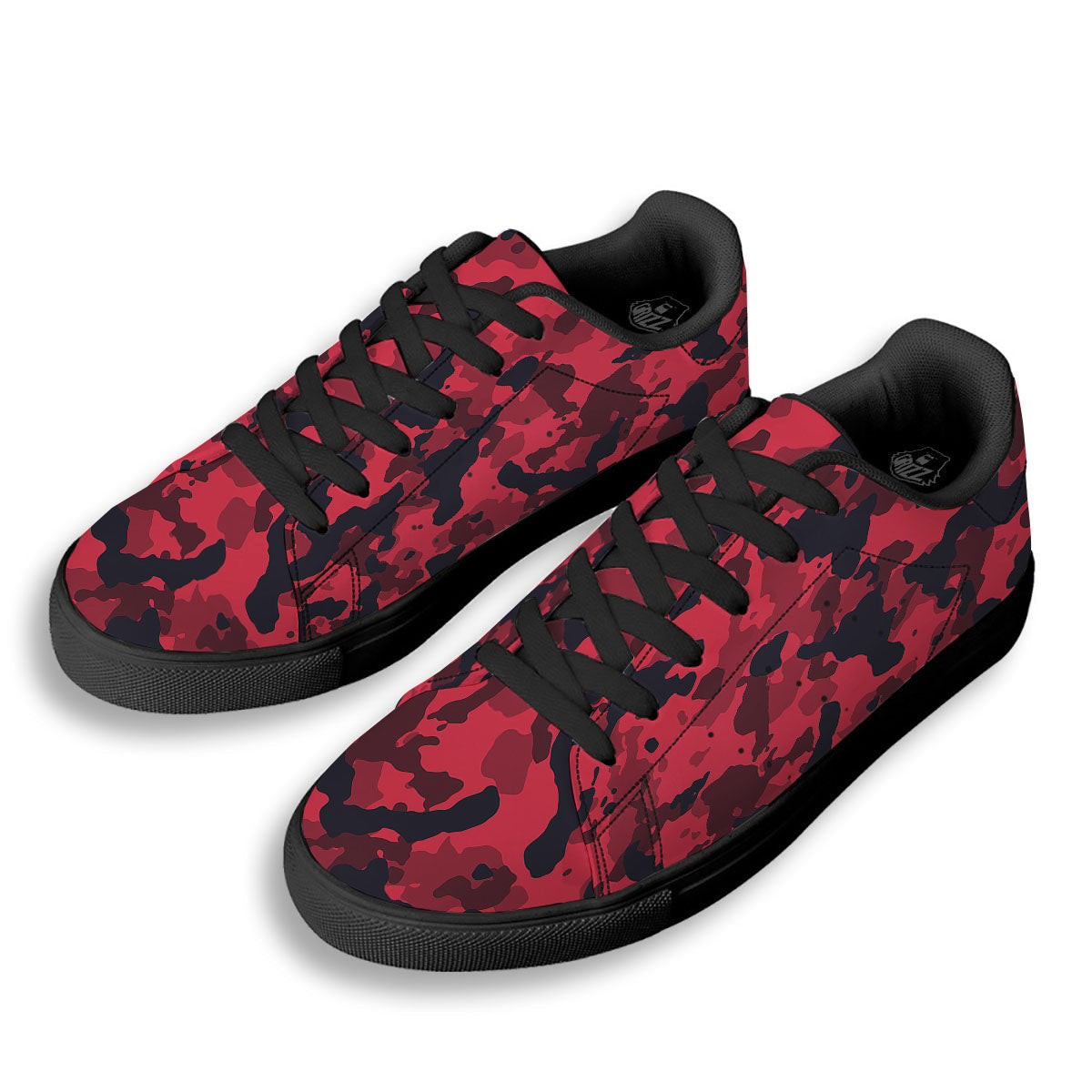Camouflage Black And Red Print Black Low Top Sneakers-grizzshop