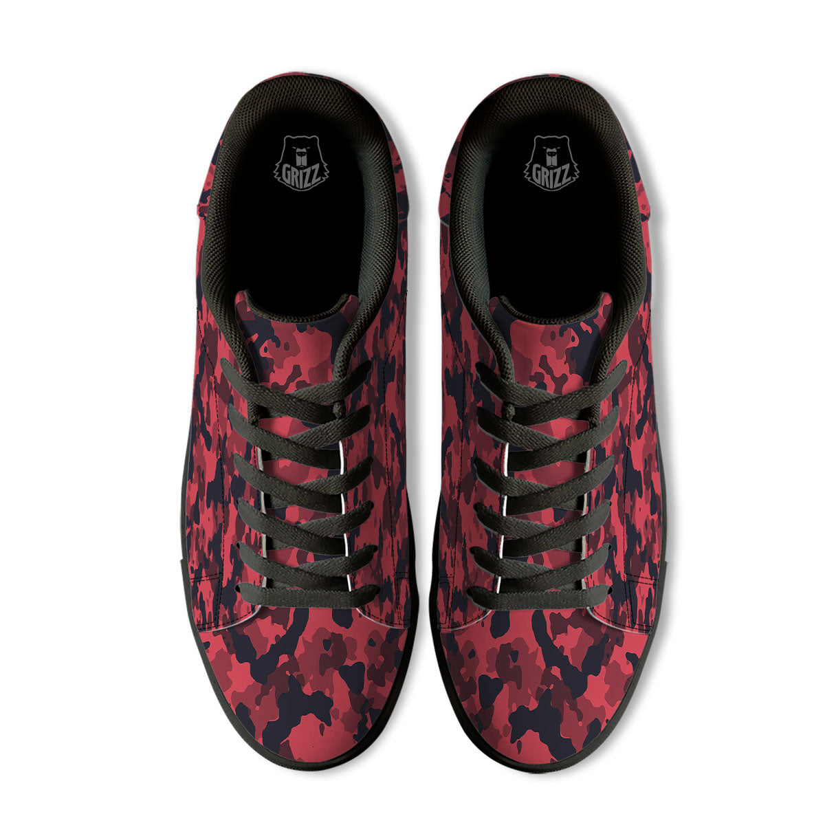 Camouflage Black And Red Print Black Low Top Sneakers-grizzshop