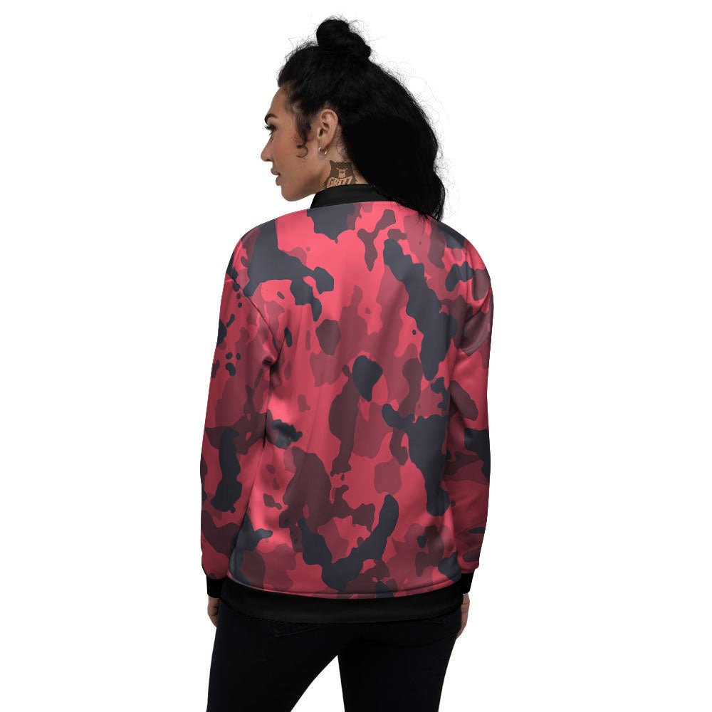 Camouflage Black And Red Print Women's Bomber Jacket-grizzshop